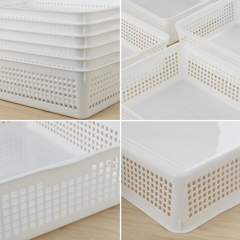 Lesbin Plastic Storage Trays Baskets/Organizing Baskets, 13.2 Inches x 9.6 Inches x 3.6 Inches, Set of 6 (White) - Image 2